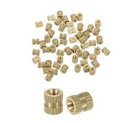 sourcing map 60Pcs M3x6x5.3mm Knurled Insert Nut, Brass I-Shaped Double-Pass Embedment Nut 3D Printing Brass Nuts for 3D Printing Parts Laptop Automotive Plastic Shell