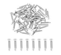 sourcing map 60Pcs M4.8x32mm White Flat Head Self Tapping Screws, 410 Stainless Steel Self Drilling Screws for Metal Sheet Metal Screw, Silver