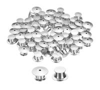 sourcing map 60Pcs Metal Locking Pin Backs, Pin Keepers Locking Clasp Flat Head Clamp Needle Back Lock for DIY Brooch Crafts Badges Enamel Lapel, Silver