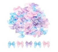 sourcing map 60Pcs Mini Blue/Light Pink/Light Purple Ribbon Bow with Pearl 1" Ribbon Flowers Appliques for Craft DIY Hair Bow Sewing Wedding Party Christmas Decoration