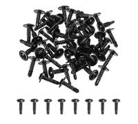sourcing map 60Pcs ST4.2 x 16mm Pan Head Self Tapping Screws, Galvanized Carbon Steel Self Drilling Screws for Metal Sheet Metal Screw, Black