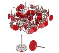 sourcing map 60Pcs Upholstery Tacks, 11mmx17mm Flat Head Thumb Tack Decorative Furniture Nails Push Pins for Furniture Sofa Headboards, Red