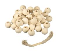 sourcing map 60Pcs Wooden Beads, 30mm/1.2inch Natural Color Ball Spacer Bead Unfinished Round Loose Beads for Crafts Making Party Decoration (10mm Hole)
