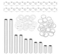 sourcing map 65Pcs 5 Size Lamp Pipe Nipples Kit with Hex Nuts Washers, 1/4IP All Threaded 1/2" Outer Diameter Lamp Rod Hollow Tube Fasteners for Lamp Assembly Chandelier DIY Repair, Silver