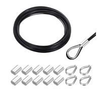 sourcing map 66FT Stainless Steel Cable Railing Kit, 1/16" Vinyl Coated 7x7 Strand Wire Rope with Loop Sleeves and Thimbles for Outdoor Deck Fence Wire & String Light,Picture Hanging,Black