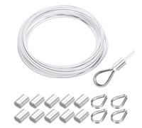 sourcing map 66FT Stainless Steel Cable Railing Kit, 1/16" Vinyl Coated 7x7 Strand Wire Rope with Loop Sleeves and Thimbles for Outdoor Deck Fence Wire & String Light,Picture Hanging,White