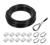 sourcing map 66FT Stainless Steel Cable Railing Kit, 1/8" Vinyl Coated 7x7 Strand Wire Rope with Loop Sleeves and Thimbles for Outdoor Deck Fence Wire & String Light,Picture Hanging,Black