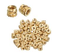 sourcing map 68 Pcs Threaded Inserts, M2 x 3mm L x 4mm OD Pure Brass Metric Knurled Nuts Female Threaded Heat Set Inserts Embedment Nut for 3D Printing Components and Plastic Materials