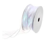 sourcing map 6cm Wide Sparkly Sheer Wired Organza Ribbon Pastel Chiffon Ribbons 23m White for Gift Wrapping Bouquet Wedding Cake Bows