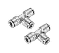 sourcing map 6mm OD Tee Push to Connect Tube Fittings Nickle-Plated Brass Quick Connect 3 Way Union Tee Air Line Fittings, Silver 2Pcs