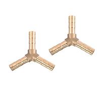 sourcing map 6mm or 1/4" OD Brass Barb Splicer Fitting,Y-Shaped 3 Ways,Barb Hose Fitting Air Gas Water Fuel,Barbed Tee Connector,2pcs