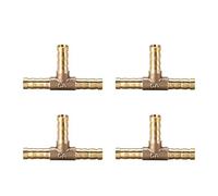 sourcing map 6mm or 15/64" ID Brass Barb Splicer Fitting,T-Shaped 3 Ways,Barb Hose Fitting Air Gas Water Fuel,Barbed Tee Connector,4pcs