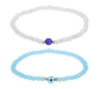 sourcing map 6mm Turkish Evil Eye Bracelets, 2 Pcs Good Luck Protection Crystal Bead Stretch Bracelets Charm for Women Men Stackable Blessing Jewelry (White/Blue)