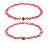 sourcing map 6mm Turkish Evil Eye Bracelets, 2 Pcs Good Luck Protection Crystal Bead Stretch Bracelets Charm for Women Men Stackable Blessing Jewelry (Red)