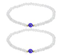 sourcing map 6mm Turkish Evil Eye Bracelets, 2 Pcs Good Luck Protection Crystal Bead Stretch Bracelets Charm for Women Men Stackable Blessing Jewelry (White)