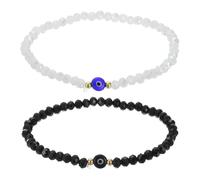 sourcing map 6mm Turkish Evil Eye Bracelets, 2 Pcs Good Luck Protection Crystal Bead Stretch Bracelets Charm for Women Men Stackable Blessing Jewelry (White/Black)