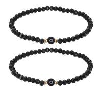 sourcing map 6mm Turkish Evil Eye Bracelets, 2 Pcs Good Luck Protection Crystal Bead Stretch Bracelets Charm for Women Men Stackable Blessing Jewelry (Black)