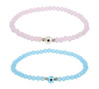 sourcing map 6mm Turkish Evil Eye Bracelets, 2 Pcs Good Luck Protection Crystal Bead Stretch Bracelets Charm for Women Men Stackable Blessing Jewelry (Pink/Blue)