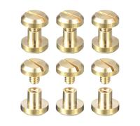 sourcing map 6Pack Brass Chicago Screws, 4x10mm Concave Screw Back Binding Post Nail Stud Rivets for DIY Leather Craft Belt Strap, Gold Tone