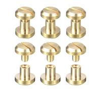 sourcing map 6Pack Brass Chicago Screws, 5x10mm Concave Screw Back Binding Post Nail Stud Rivets for DIY Leather Craft Belt Strap, Gold Tone
