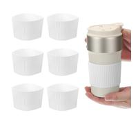 sourcing map 6Pack Coffee Cup Sleeves, Reusable Silicone Heat Resistant Cup Protective Sleeve Nonslip Mug Protector Cover for Home Travel Coffee Mug Glasses Water Bottle Boots, White