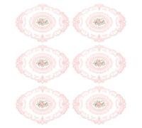 sourcing map 6Pack Retro Lace Placemat 12x16-in Oval Embroidered Table Place Mats French Crochet Doilies Coasters Cup Mat for Home Wedding, Pink