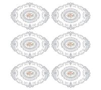 sourcing map 6Pack Retro Lace Placemat 12x16-in Oval Embroidered Table Place Mats French Crochet Doilies Coasters Cup Mat for Home Wedding, Blue Gray
