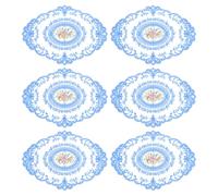 sourcing map 6Pack Retro Lace Placemat 12x16-in Oval Embroidered Table Place Mats French Crochet Doilies Coasters Cup Mat for Home Wedding, Blue