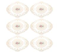 sourcing map 6Pack Retro Lace Placemat 12x16-in Oval Embroidered Table Place Mats French Crochet Doilies Coasters Cup Mat for Home Wedding, Apricot