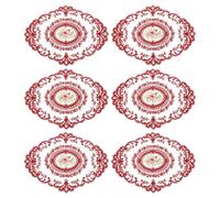 sourcing map 6Pack Retro Lace Placemat 12x16-in Oval Embroidered Table Place Mats French Crochet Doilies Coasters Cup Mat for Home Wedding, Red