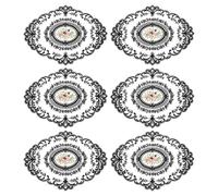 sourcing map 6Pack Retro Lace Placemat 12x16-in Oval Embroidered Table Place Mats French Crochet Doilies Coasters Cup Mat for Home Wedding, Black