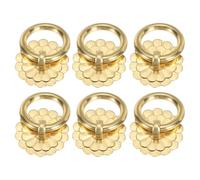 sourcing map 6Pcs 1.18 Inch Brass Drawer Pulls and Knobs, Vintage Ring Drawer Pulls with Screws Flower Shape for Cabinet Dresser Closet Cupboard, Gold Tone