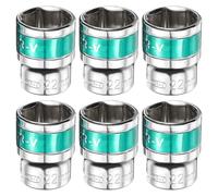sourcing map 6pcs 1/2" Drive 6 Points Socket 22mm Metric Shallow Impact Socket CR-V Steel Flip Socket Spindle Axle Nut Impact Socket for Home Auto Hex Nuts Bolts Repair, Silver Green