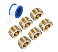 sourcing map 6Pcs 1/2 NPT Brass Pipe Plug Fitting, Male Thread Internal Hex Socket Pipe Cap, Countersunk Plug for Sealing Pipe Port, Pneumatic Solenoid Valve