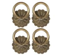 sourcing map 6Pcs 1.25 Inch Brass Drawer Pulls and Knobs, Vintage Ring Drawer Pulls with U-pins Flower Shape for Cabinet Dresser Closet Cupboard, Gold Tone