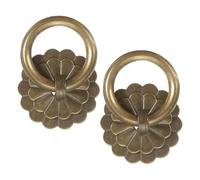 sourcing map 6Pcs 1.26 Inch Brass Drawer Pulls and Knobs, Vintage Ring Drawer Pulls with U-pins Flower Shape for Cabinet Dresser Closet Cupboard, Gold Tone