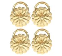sourcing map 6Pcs 1.31 Inch Brass Drawer Pulls and Knobs, Vintage Ring Drawer Pulls with U-pins Flower Shape for Cabinet Dresser Closet Cupboard, Gold Tone