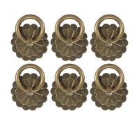 sourcing map 6Pcs 1.38 Inch Brass Drawer Pulls and Knobs, Vintage Ring Drawer Pulls with U-pins Flower Shape for Cabinet Dresser Closet Cupboard, Gold Tone