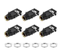 sourcing map 6pcs 1/4" 6.35mm Stereo Audio Jack, 50V 3 Pin Female Gold Plated PCB Mount Jack Video Connectors Stereo Headphone Socket with Nuts for Headphone, Speaker, Car Audio, 33x17x13mm
