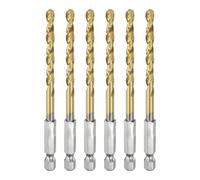 sourcing map 6pcs 1/4" Hex Shank Drill Bit 3/16" Gold Titanium M2 High Speed Steel Twist Drill Bit 135 Degree Split Point Tip Drilling Tool with Quick Change Hex Shank for Metal Wood Plastic