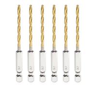 sourcing map 6pcs 1/4" Hex Shank Titanium Twist Drill Bit 3.2mm Drilling Dia 80mm Length High Speed Steel Drills for Hardened Metal, Stainless Steel, Cast Iron, Wood, Plastic