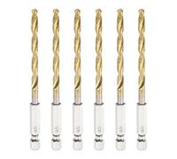 sourcing map 6pcs 1/4" Hex Shank Titanium Twist Drill Bit 4.5mm Drilling Dia 96mm Length High Speed Steel Drills for Hardened Metal, Stainless Steel, Cast Iron, Wood, Plastic