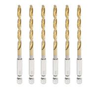 sourcing map 6pcs 1/4" Hex Shank Titanium Twist Drill Bit 4.8mm Drilling Dia 105mm Length High Speed Steel Drills for Hardened Metal, Stainless Steel, Cast Iron, Wood, Plastic