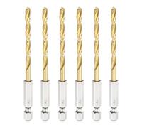 sourcing map 6pcs 1/4" Hex Shank Titanium Twist Drill Bit 4mm Drilling Dia 92mm Length High Speed Steel Drills for Hardened Metal, Stainless Steel, Cast Iron, Wood, Plastic