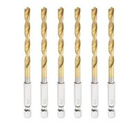 sourcing map 6pcs 1/4" Hex Shank Titanium Twist Drill Bit 5.2mm Drilling Dia 105mm Length High Speed Steel Drills for Hardened Metal, Stainless Steel, Cast Iron, Wood, Plastic
