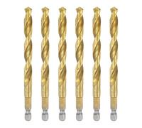 sourcing map 6pcs 1/4" Hex Shank Titanium Twist Drill Bit 8mm Drilling Dia 117mm Length High Speed Steel Drills for Hardened Metal, Stainless Steel, Cast Iron, Wood, Plastic