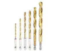 sourcing map 6pcs 1/4" Hex Shank Titanium Twist Drill Bit Set 6 Sizes 3/4/5/6/8/10mm Drilling Dia High Speed Steel Drills for Hardened Metal, Stainless Steel, Cast Iron, Wood, Plastic