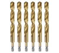 sourcing map 6pcs 1/4" Hex Shank Twist Drill Bits 10.5mm Titanium Coated High Speed Steel Quick Change Hex Drilling Bit Jobber Drill Bits for Wood Plastic Metal, Gold