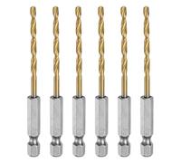 sourcing map 6pcs 1/4" Hex Shank Twist Drill Bits 3.2mm Titanium Coated High Speed Steel Quick Change Hex Drilling Bit Jobber Drill Bits for Wood Plastic Metal, Gold