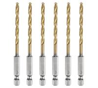 sourcing map 6pcs 1/4" Hex Shank Twist Drill Bits 4mm Titanium Coated High Speed Steel Quick Change Hex Drilling Bit Jobber Drill Bits for Wood Plastic Metal, Gold